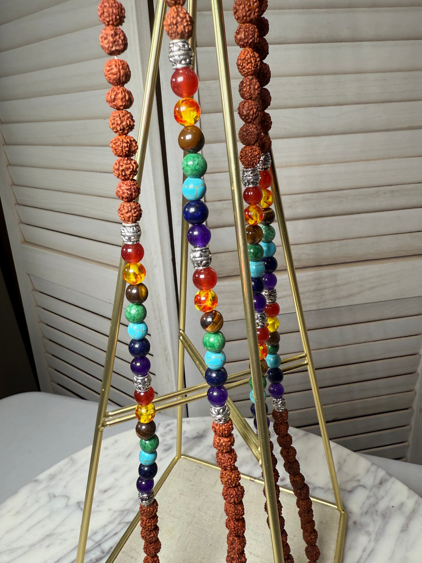 Rudracsha + Chakra Beads and Tree of Life Mala Necklace