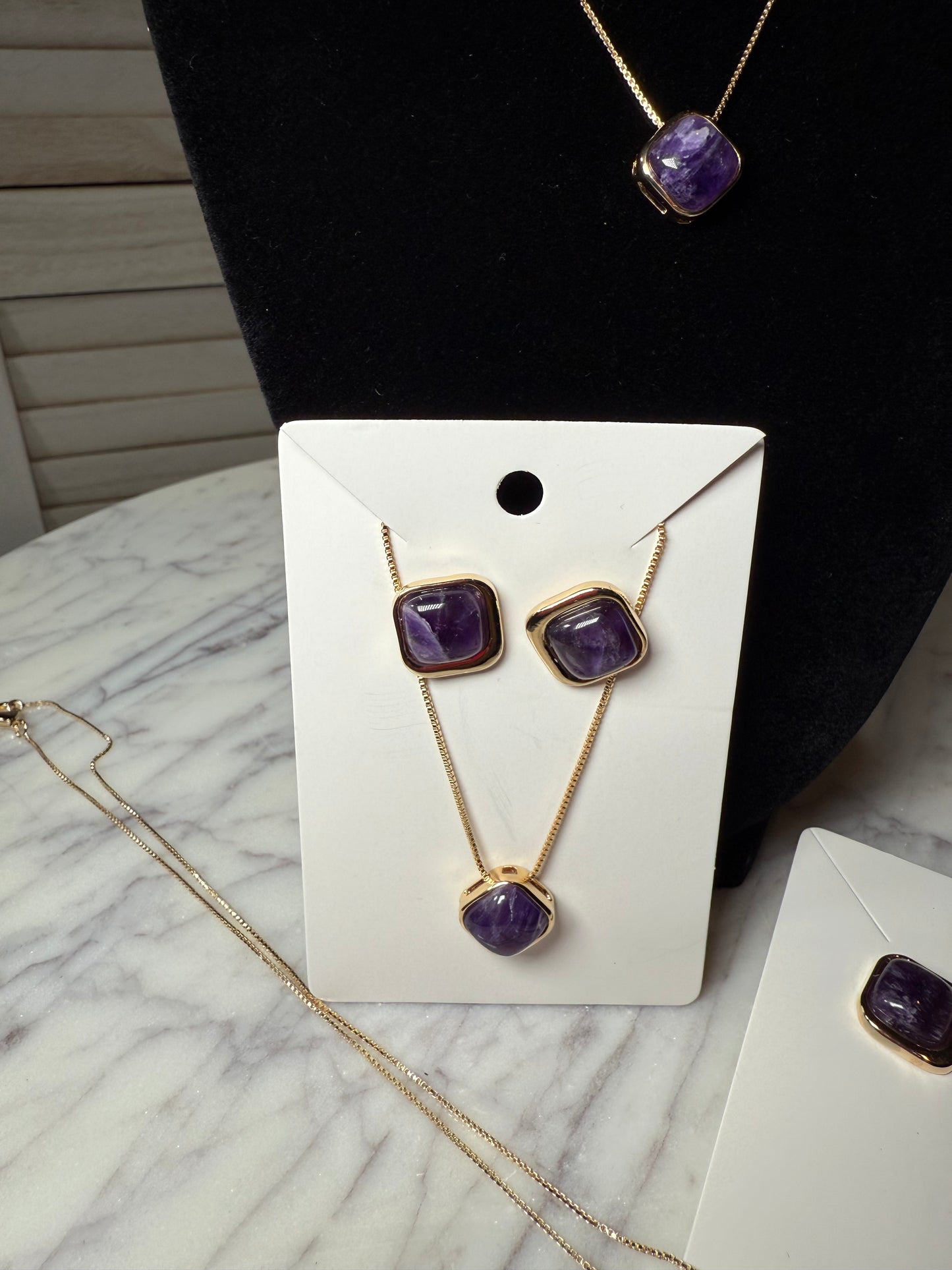 Amethyst Earrings and Necklace Set