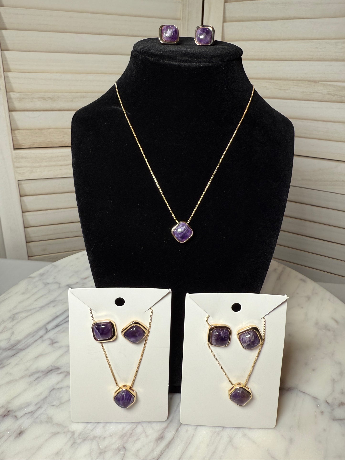 Amethyst Earrings and Necklace Set