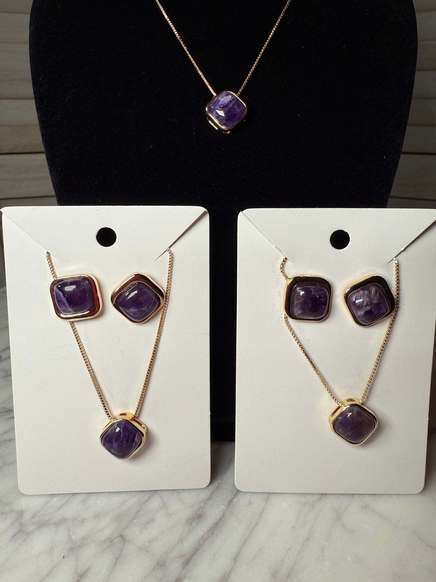 Amethyst Earrings and Necklace Set