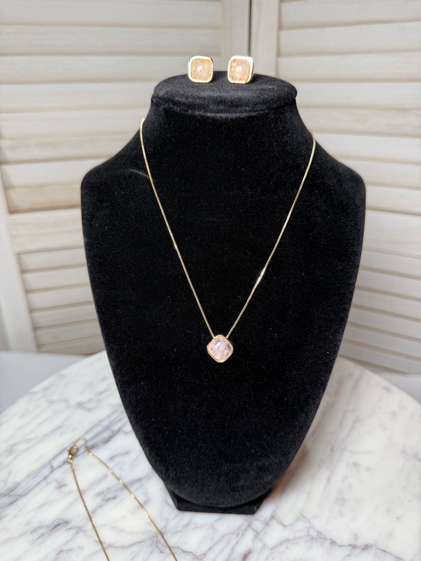Rose Quartz Earrings and Necklace Set