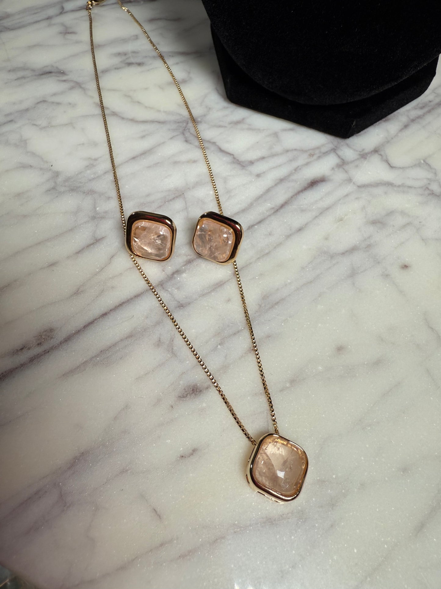 Rose Quartz Earrings and Necklace Set