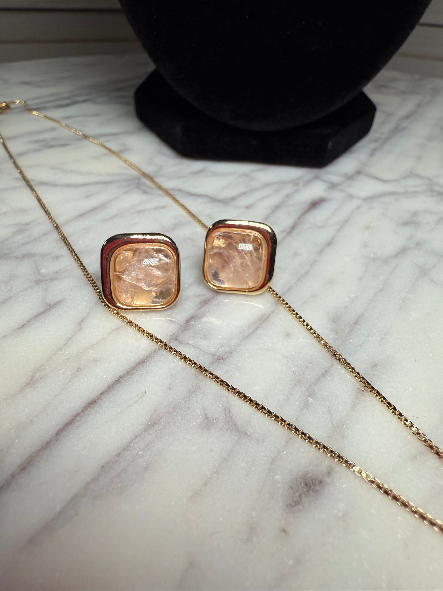 Rose Quartz Earrings and Necklace Set