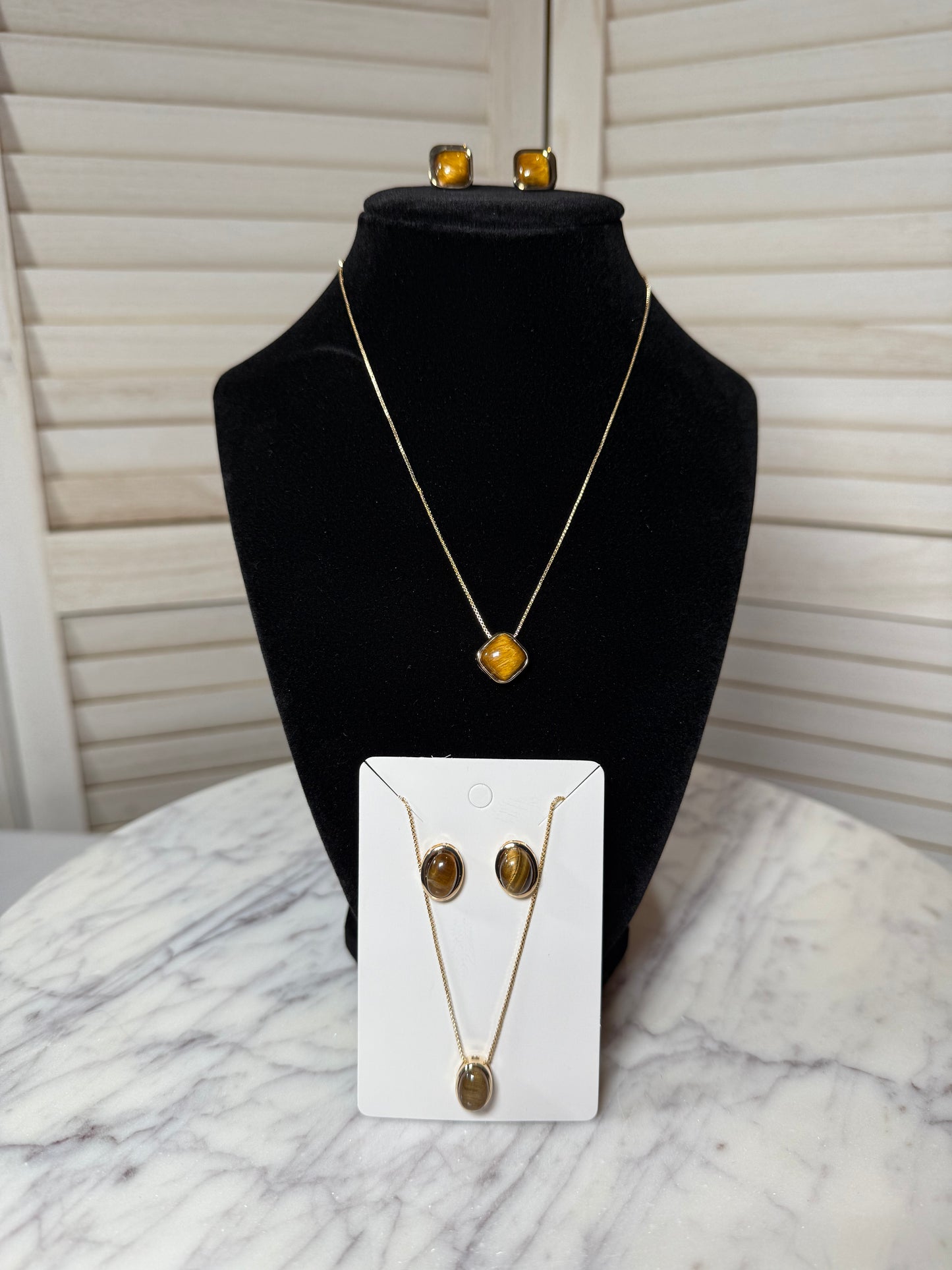 Tiger's Eye Earrings and Necklace Set