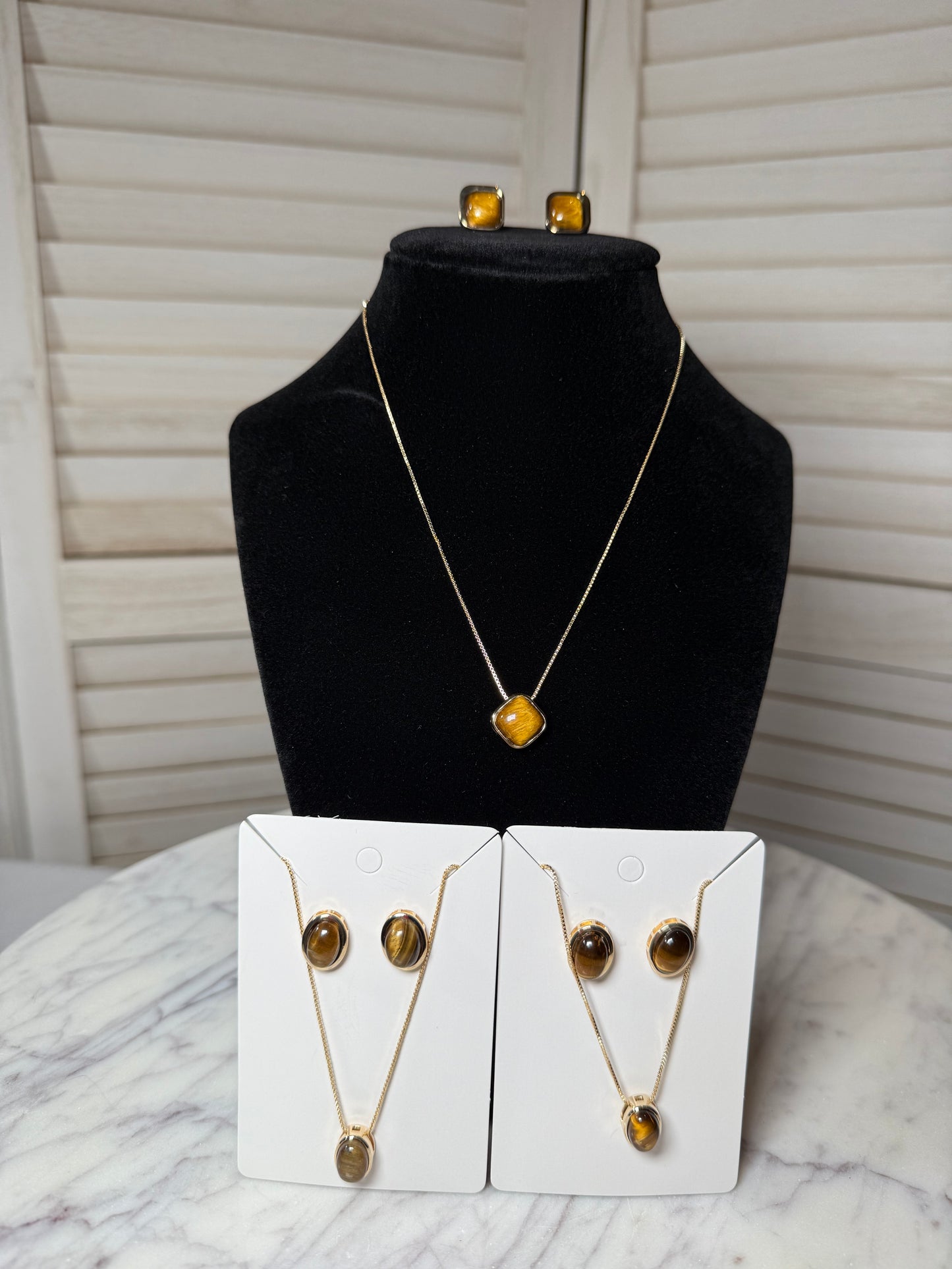Tiger's Eye Earrings and Necklace Set
