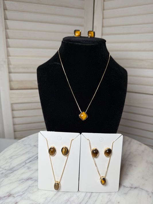 Tiger's Eye Earrings and Necklace Set