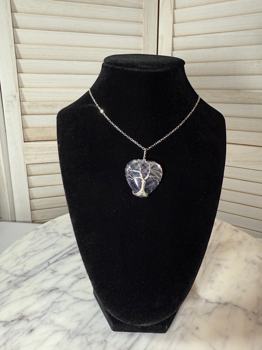 Flourite Heart +Tree of Life Pendant