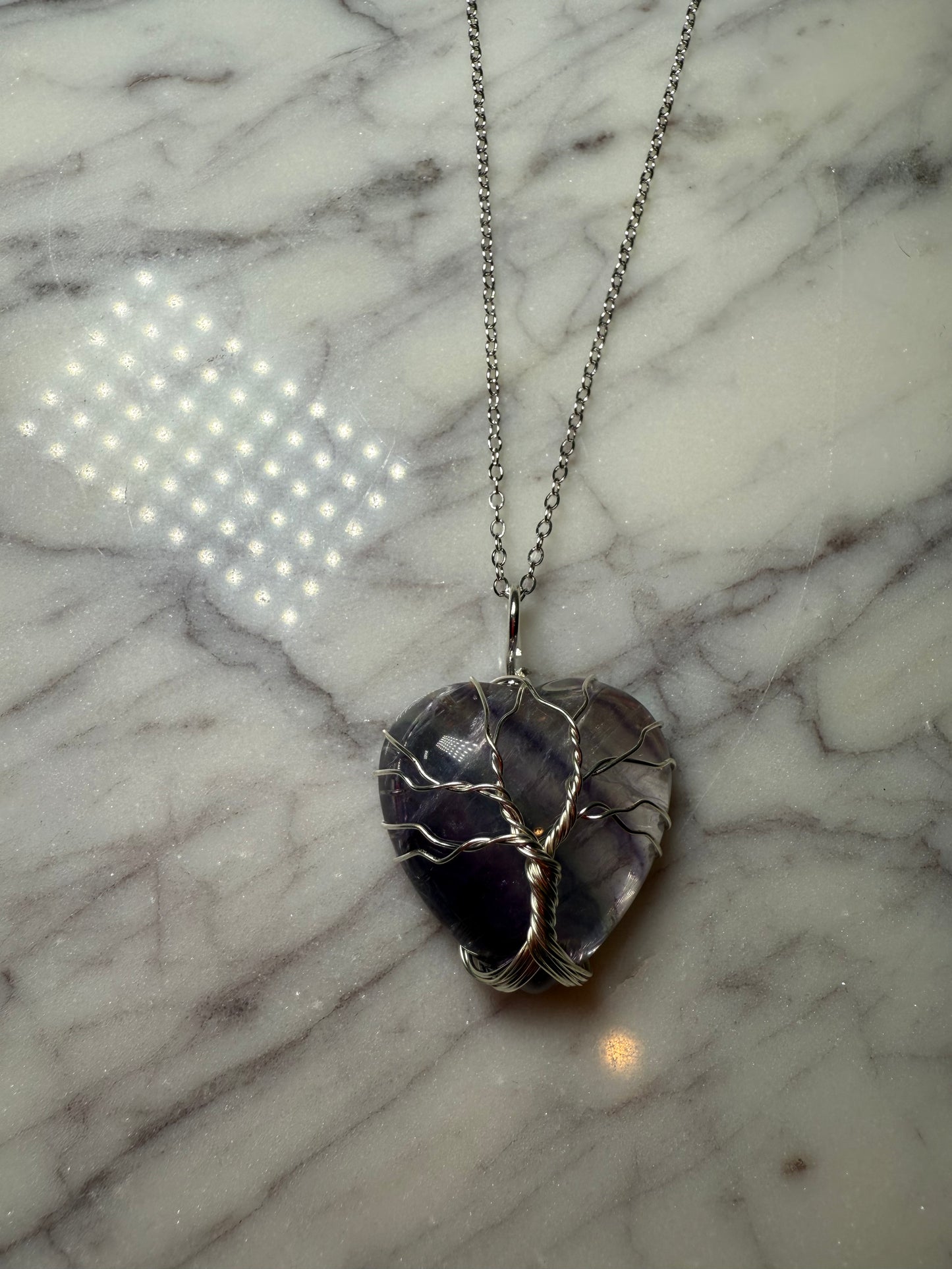 Flourite Heart +Tree of Life Pendant