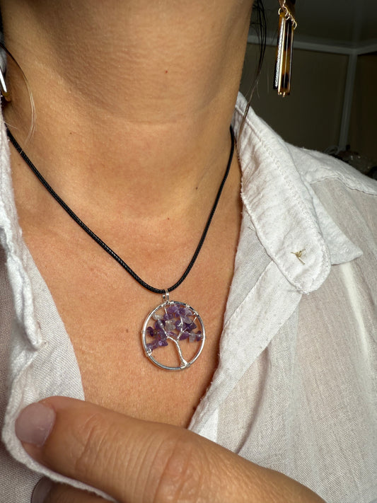 Amethyst Chakra Tree Pendant