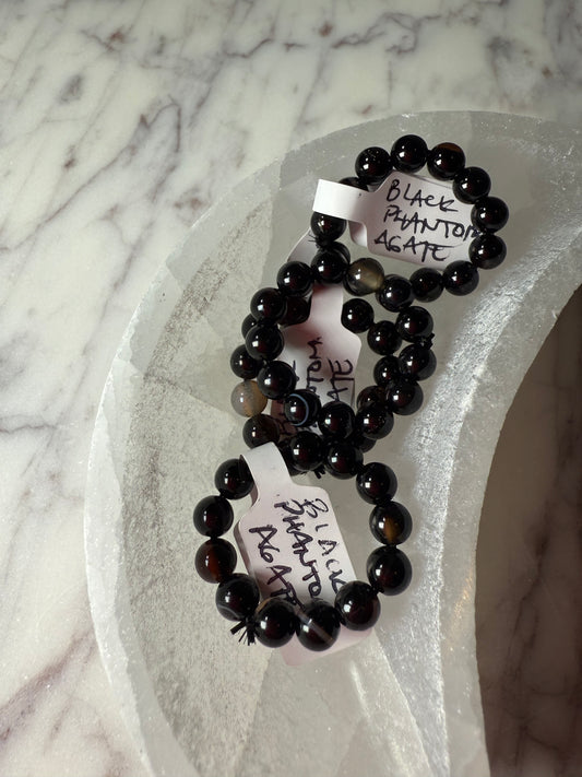 Black Phantom Agate Mini Bead Ring