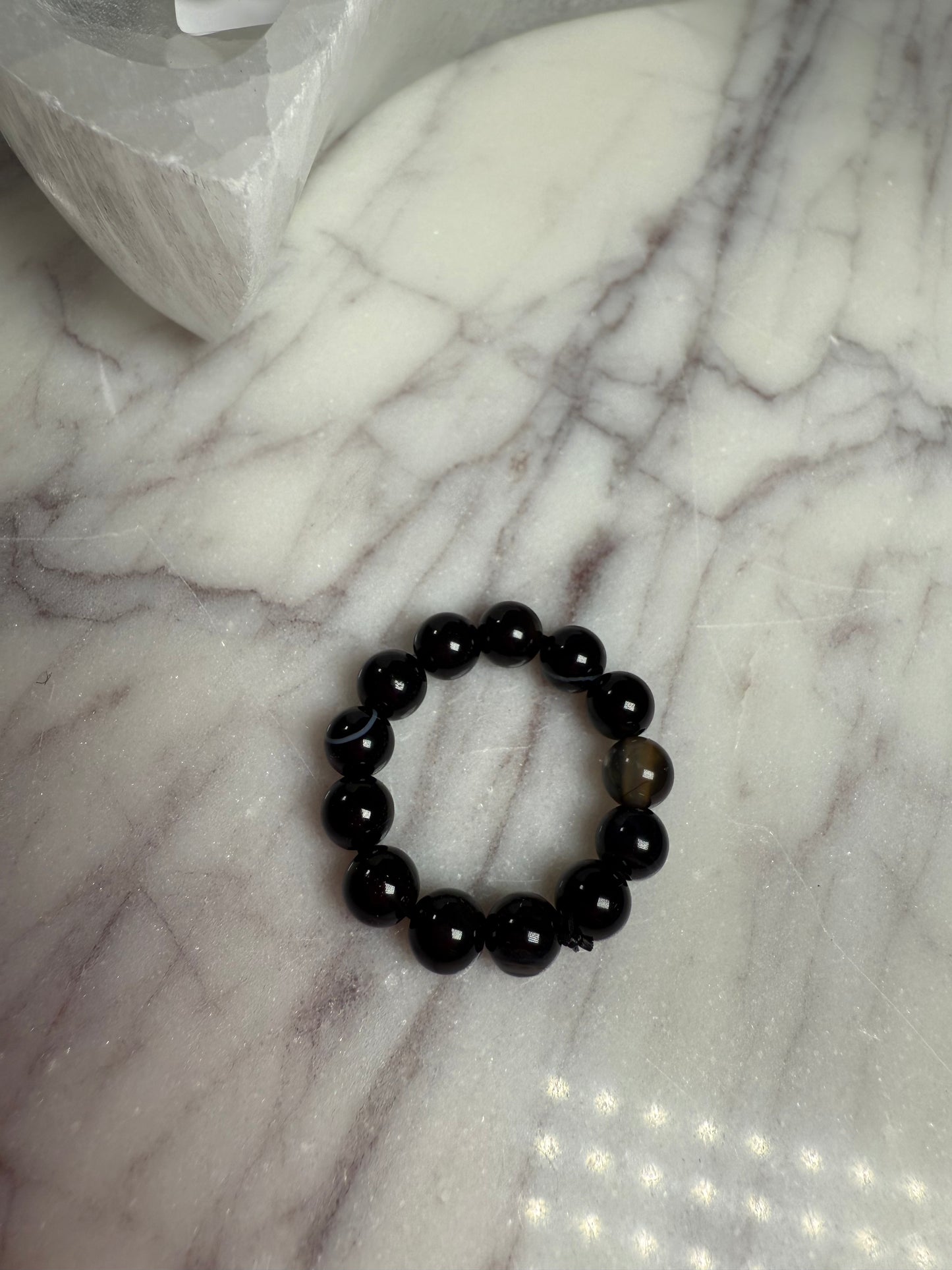 Black Phantom Agate Mini Bead Ring