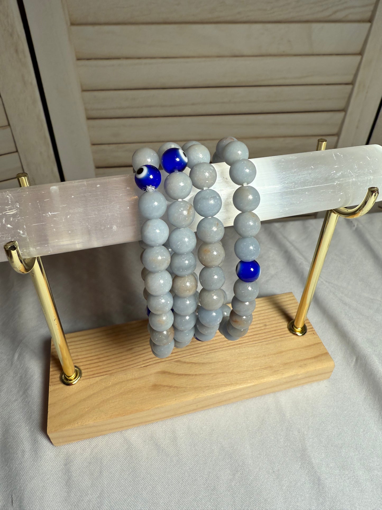 8mm Angelite + Turkish Eye Beads Bracelet