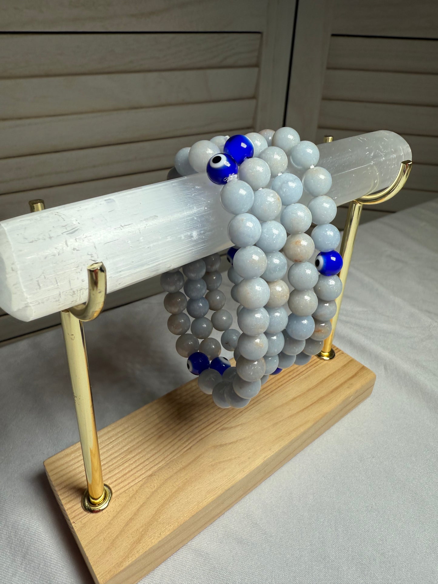8mm Angelite + Turkish Eye Beads Bracelet