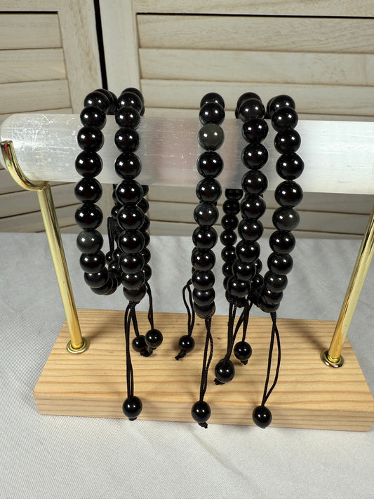8mm Black Obsidian Adjustable Bracelet