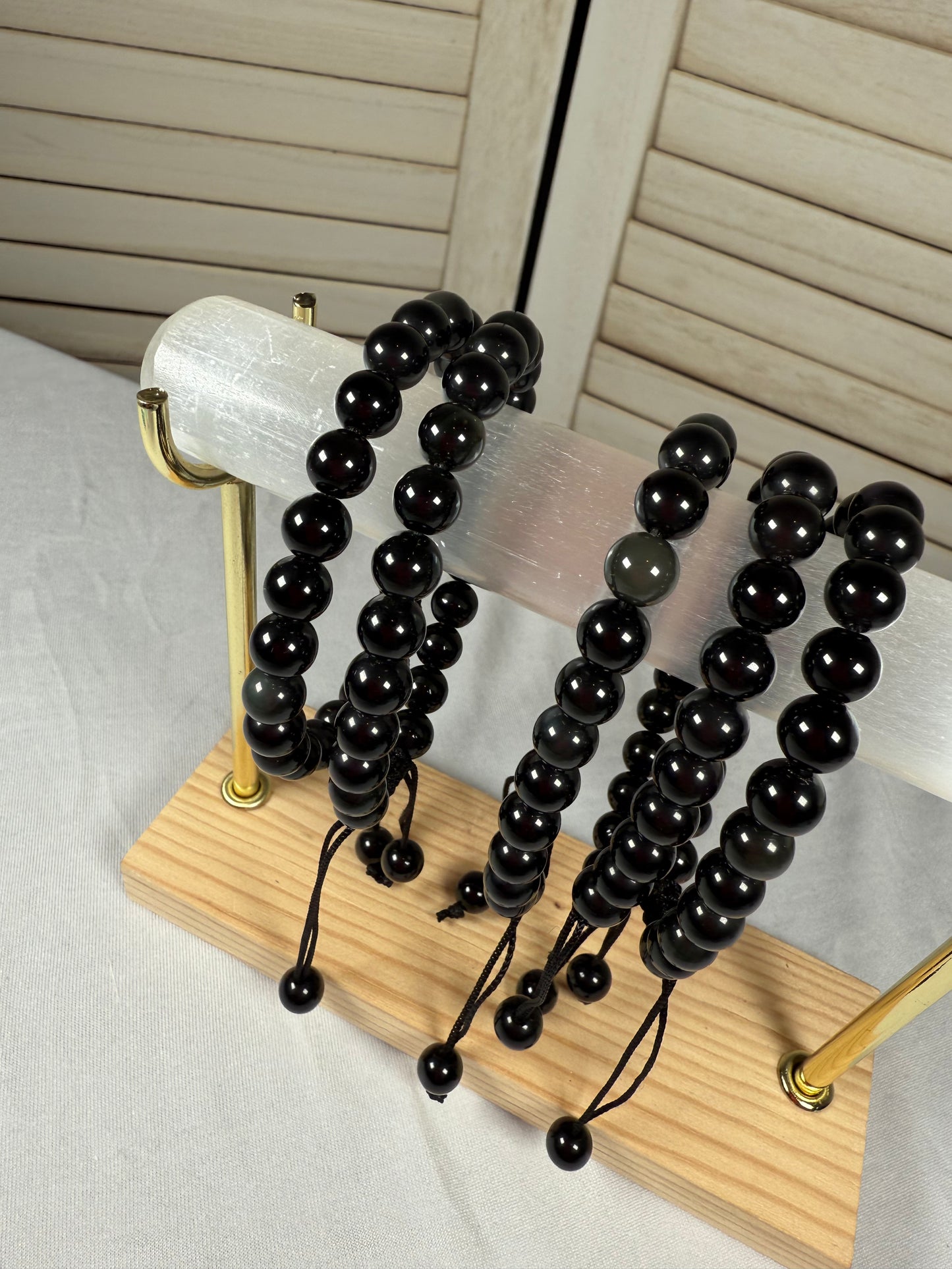 8mm Black Obsidian Adjustable Bracelet