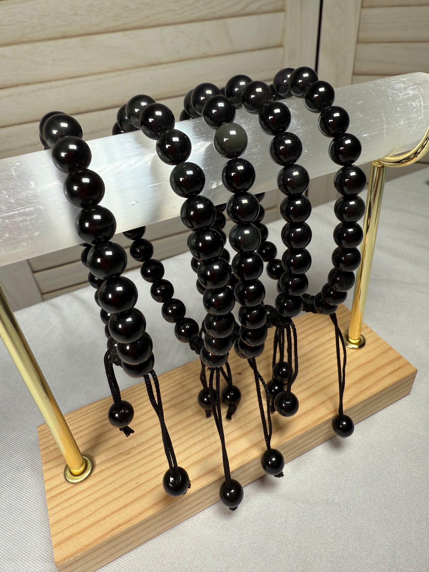 8mm Black Obsidian Adjustable Bracelet