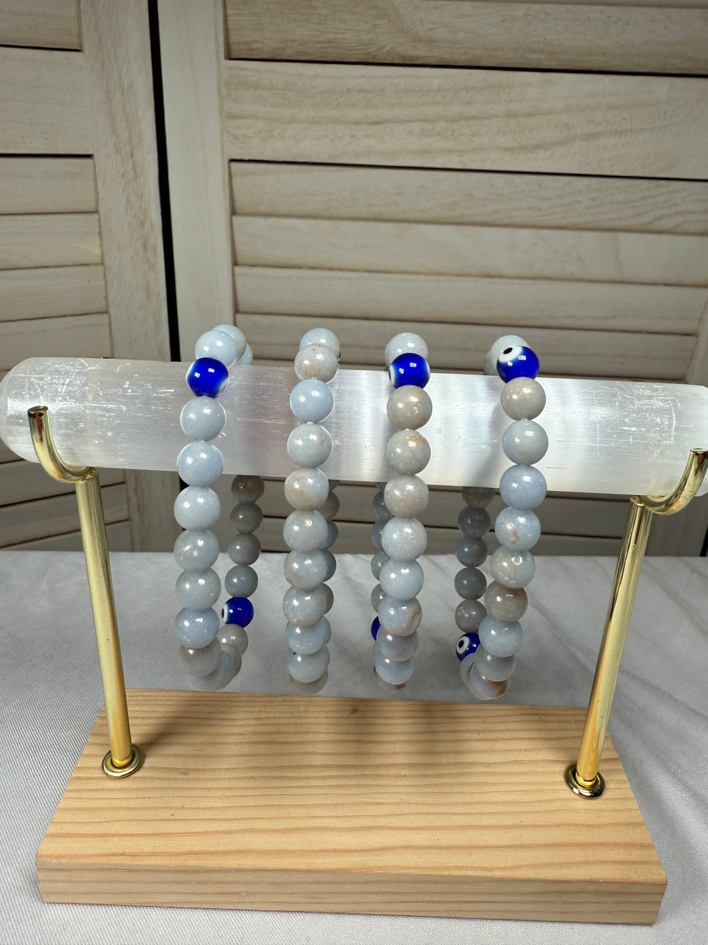 8mm Angelite + Turkish Eye Beads Bracelet